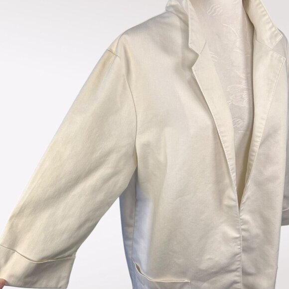 Vintage Ivory Cotton Blend Open Front Blazer Relaxed Fit Jacket Medium - Picture 6 of 11
